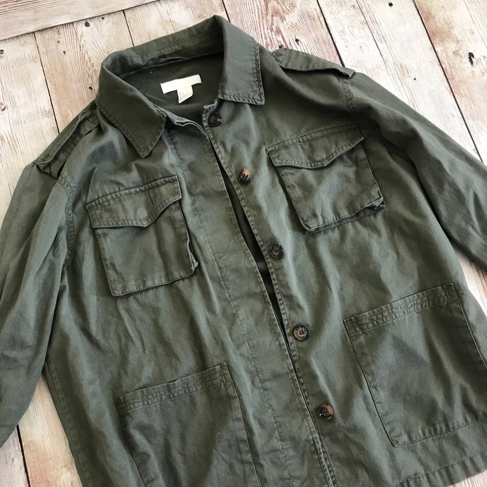 H&M Army green flight utility jacket shirt s